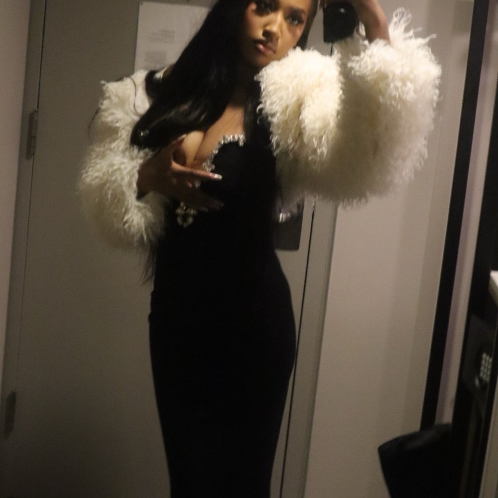 Elegant White Faux Fur Women's Jacket With Dress